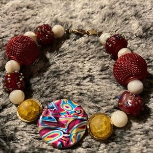 Mother of Pearl, Vintage Artglass & Agate Bracelet